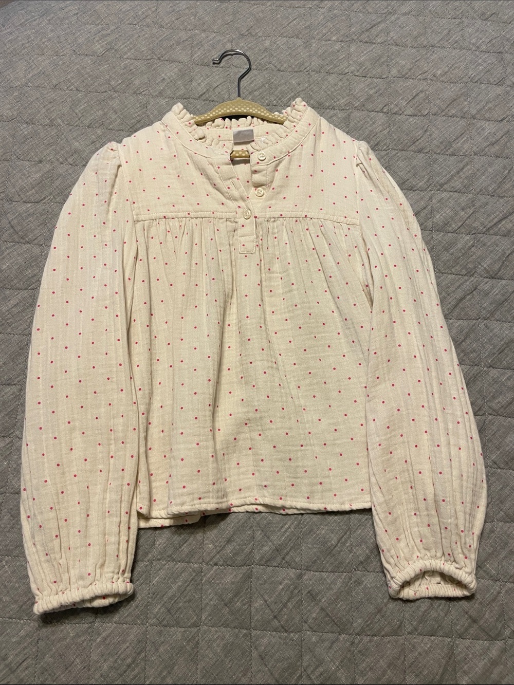 GAP Girl's Cream Blouse with Pink Dot Print